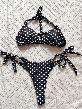 Black & White Polka Dot Tie-Side Bikini